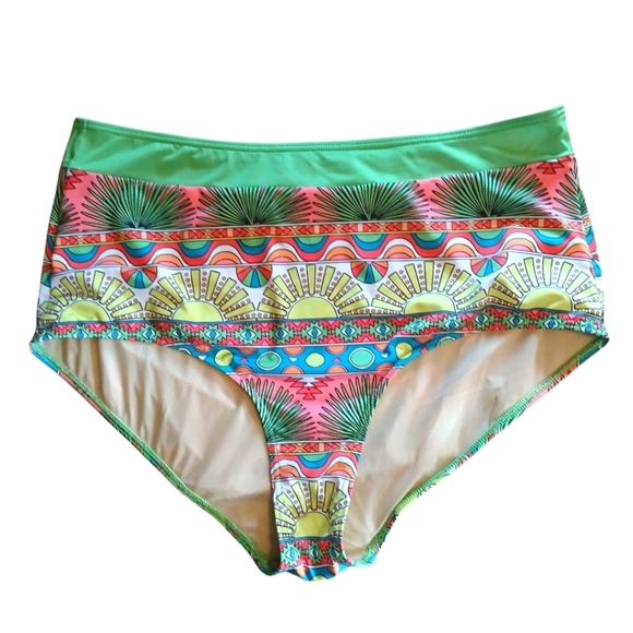 Modcloth High Dive Colorful High-Waist Bikini Bottoms Tropical XL - Picture 3 of 9